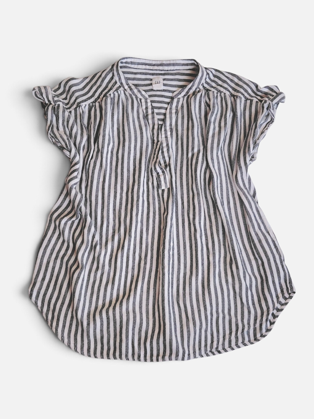 GAP Striped Split Neck Popover Blouse Top Size S Cap Sleeve Rayon